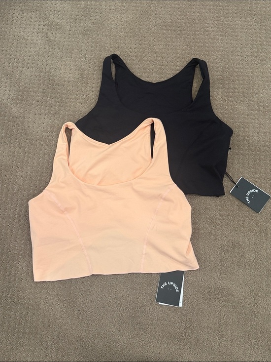 The Upside Tops - The Upside Top Bundle Peach and Black Cropped Tank with Built in Bra NWT